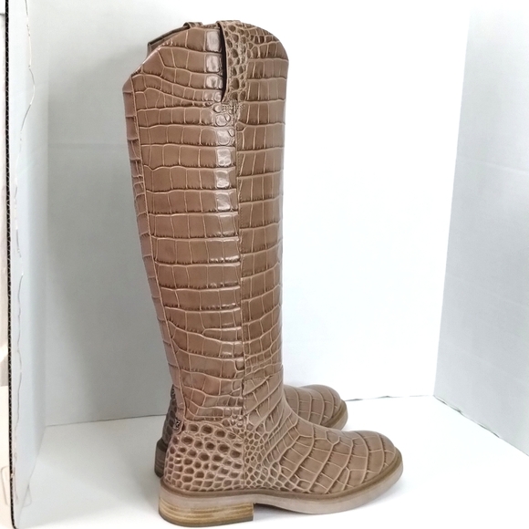 Sam Edelman Fable Tall Riding Boots Sz 7.5 Tan Croc Leather EUC - Picture 5 of 11